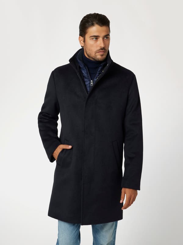 Trenčkot GUESS Wool Blend Coat With High Collar Modra | M4BL30WGJ82