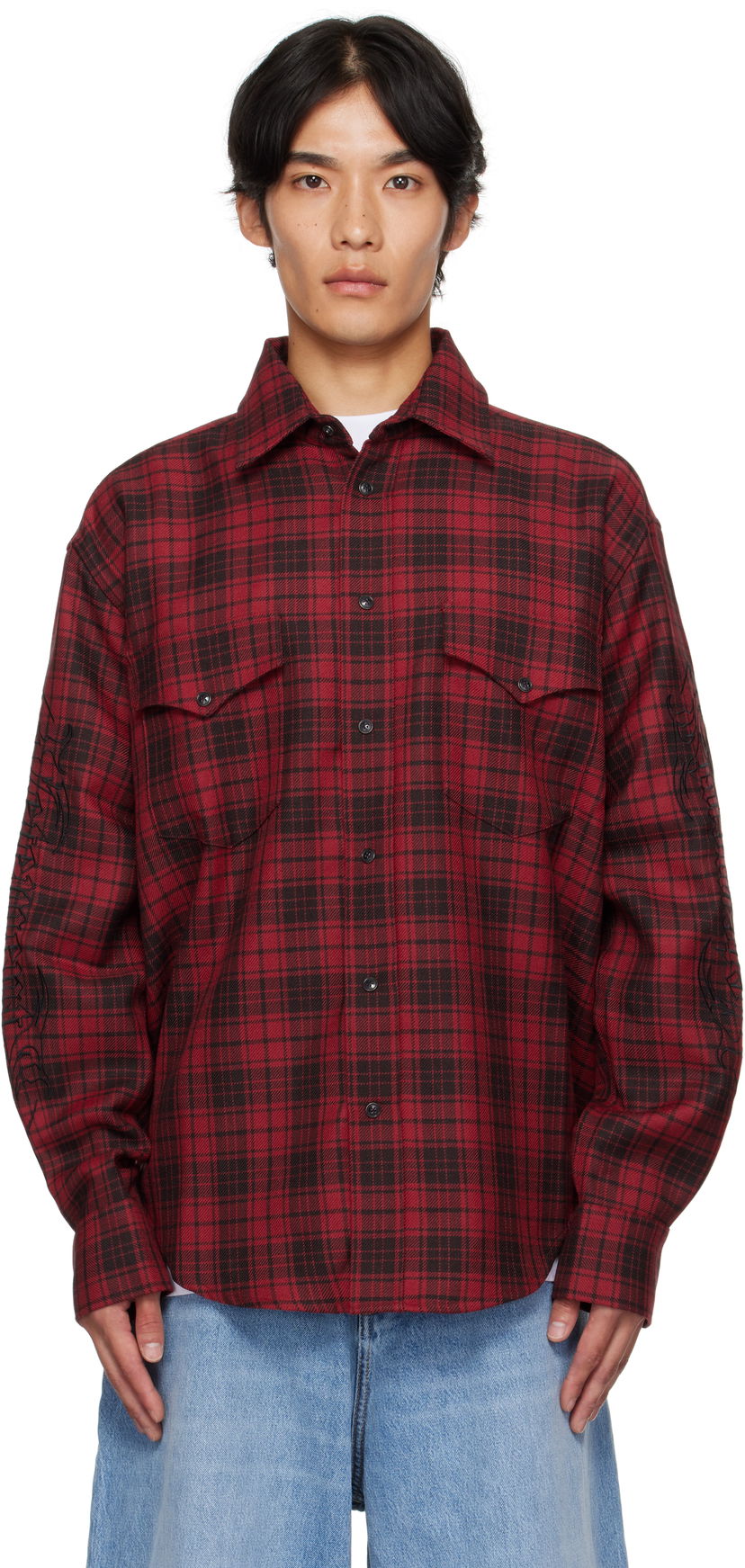 Srajce VETEMENTS Vetements Plaid Embroidered Shirt Rdeča | UH76SH900BR