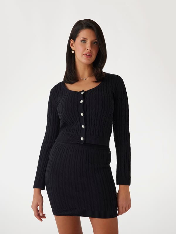 Trenirka GUESS Wool-Blend Cable-Knit Cardigan Črna | W5RR53Z37L1