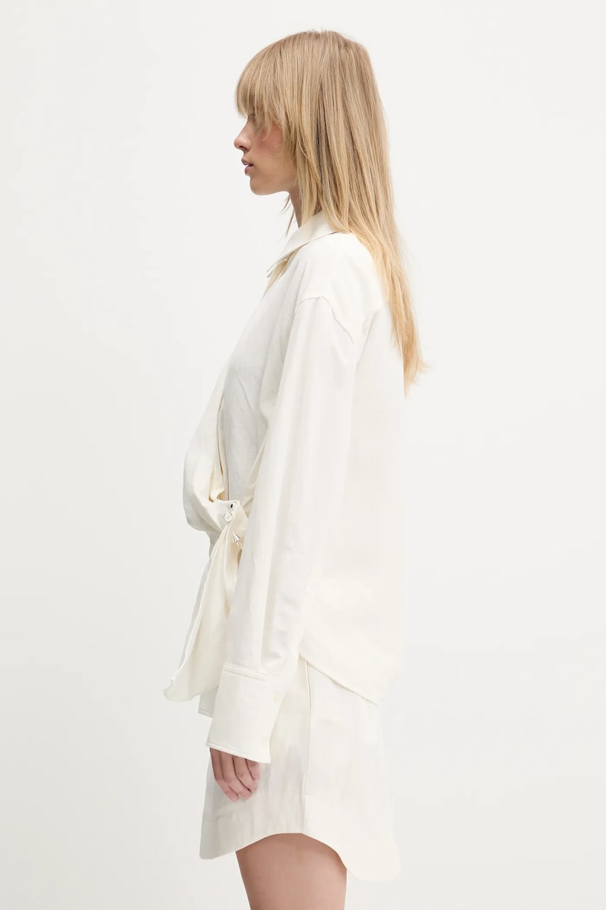 Obleke JW Anderson JW Anderson Draped Twisted Relaxed Linen-Blend Shirt Bela | SH0346.PG1690.002, 1