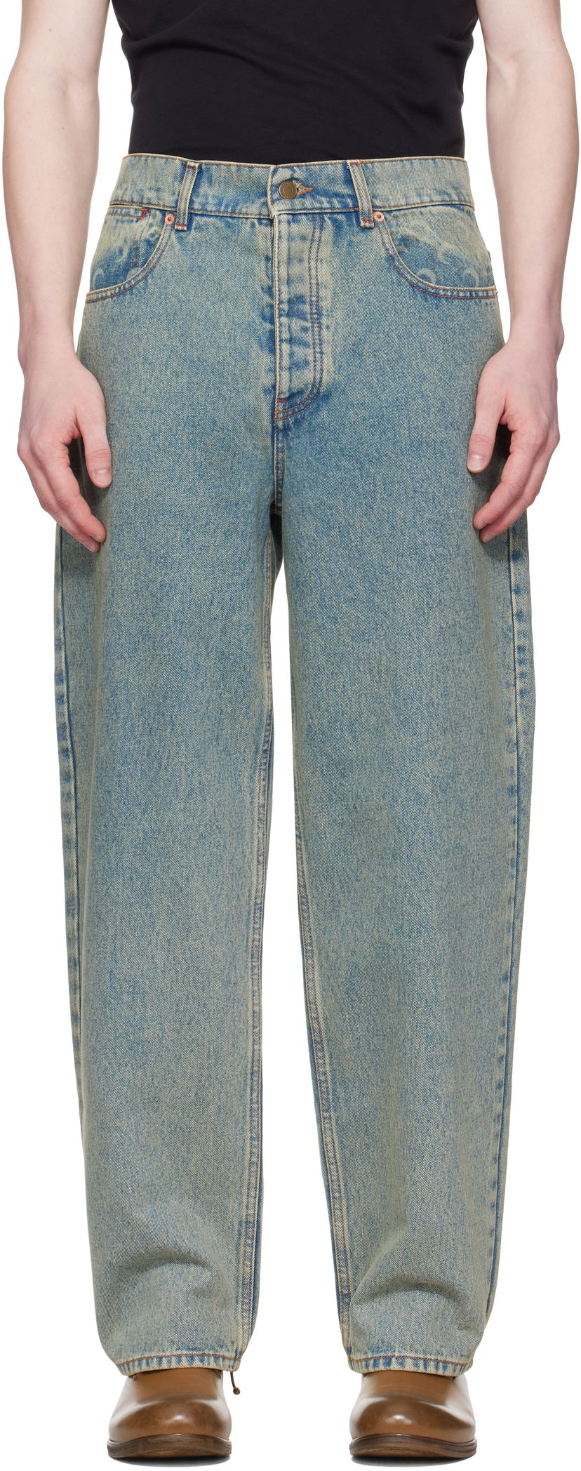 Kavbojke Marine Serre Marine Serre Moon Laser Baggy Jeans Modra | MPA070A CDEN0003