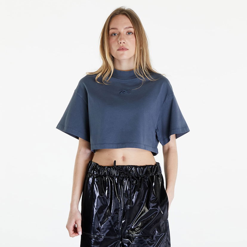 Krop-top Reebok Washed Cropped Tee Washed Stone Blue Modra | RWAA001C99JER0024200