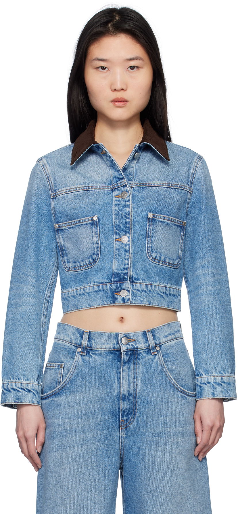 Jakna Stella McCartney Stella McCartney Vintage Wash Cropped Denim Jacket Modra | 6D03543SQH05