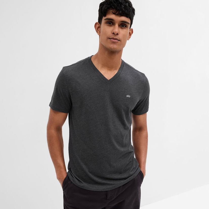 Majica GAP Micro Logo Vee Neck Tee Charcoal Grey Siva | 753771-01