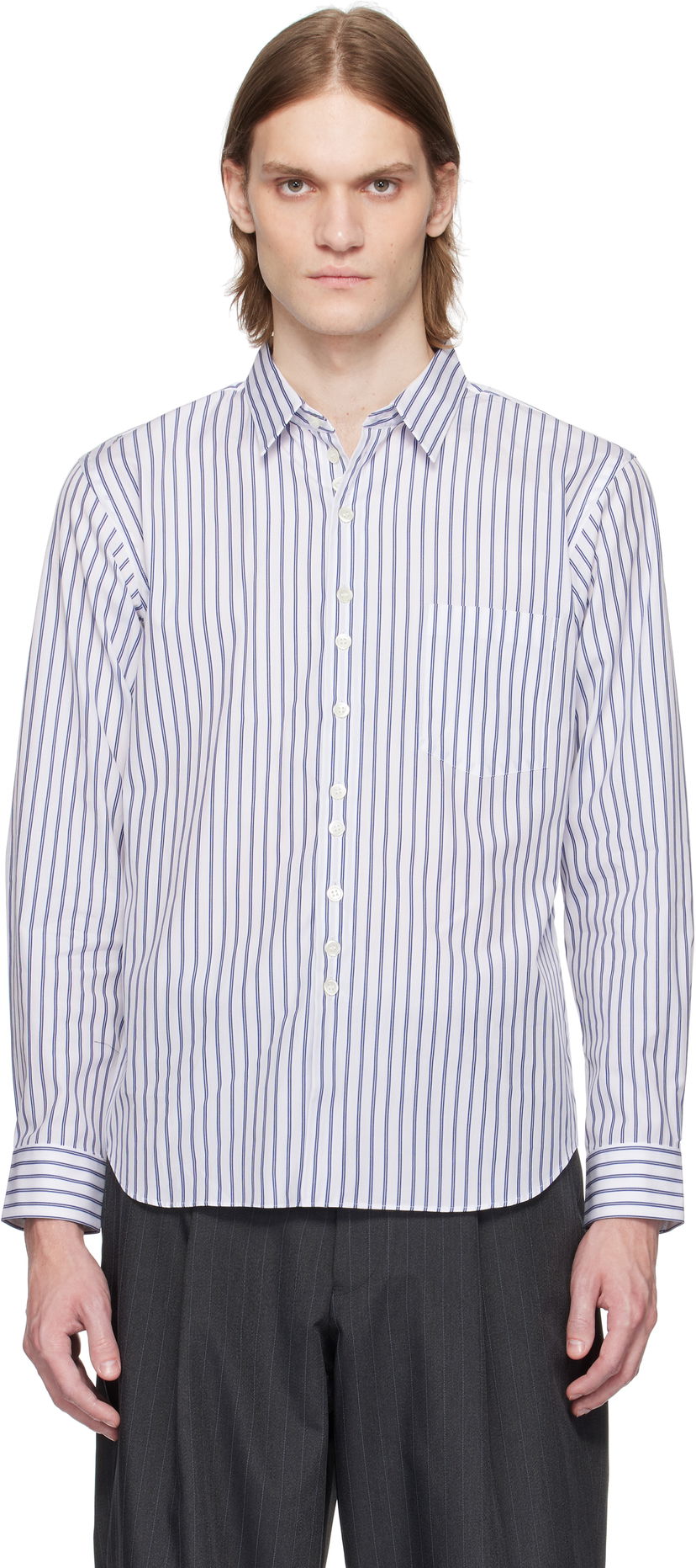 Srajce Comme des Garçons Homme Deux Striped Shirt Bela | DO-B030-051