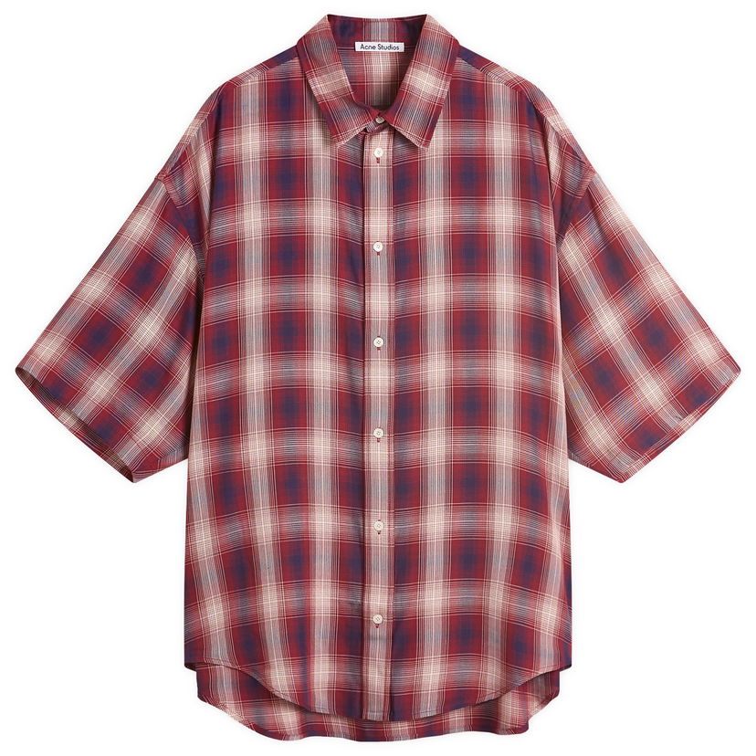Srajce Acne Studios Short Sleeve Plaid Check Shirt, Size Large Rdeča | CB0116-ALU