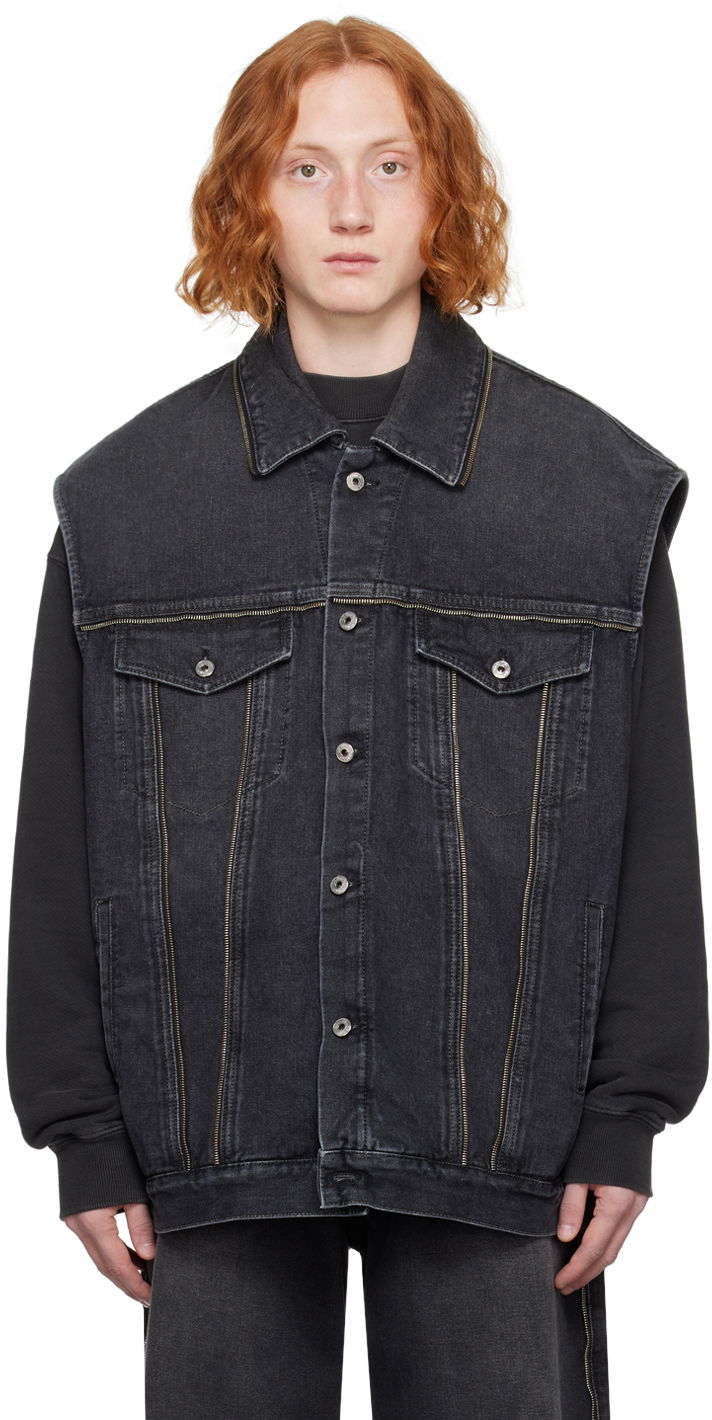 Telovnik Off-White Gray Zip Denim Vest Črna | OMYR001F23DEN0020900