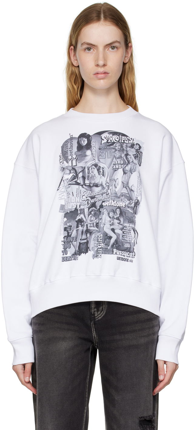 Pulover We11done Movie Collage Graphic Sweatshirt Bela | WD-TS3-22-743-U-WH