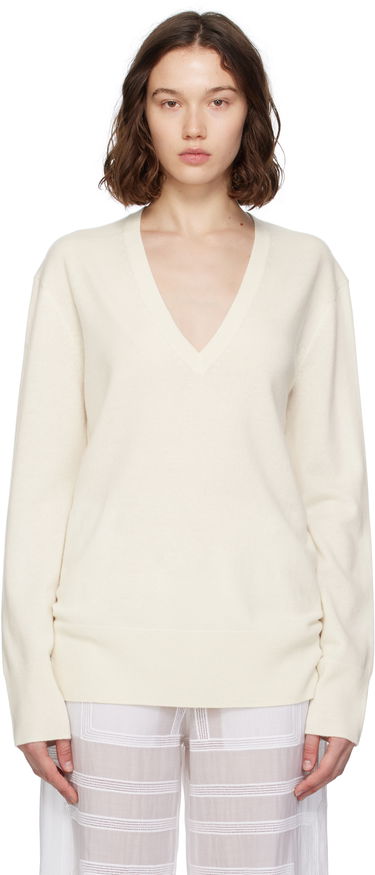 Pleteni pulover TOTEME TOTEME Cashmere V-Neck Knit Sweater Bela | 252-WRT0521-YA0016, 0