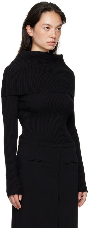 Pleteni pulover Courrèges Courrèges Women's Fitted Off Shoulder Sweater Črna | 324MPU189FI0001, 1