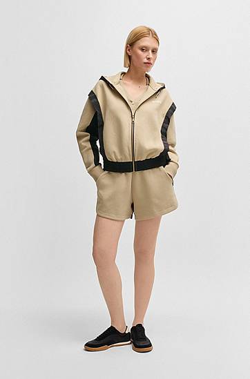 Pulover BOSS BOSS Active Zip-Up Hoodie with Color-Blocking Bež | 50541327, 1
