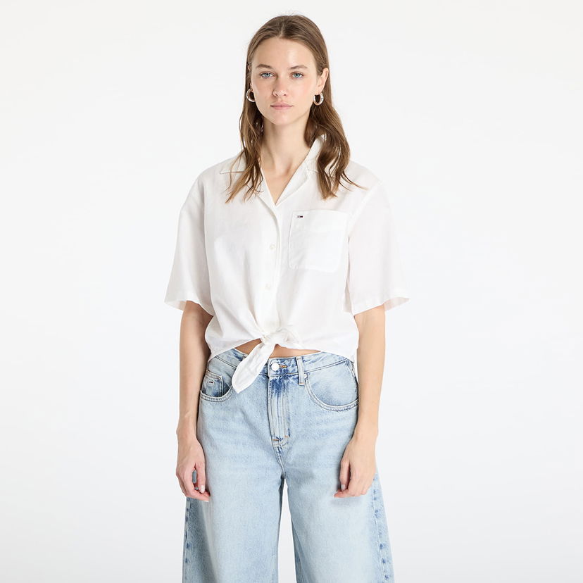 Srajce Tommy Hilfiger Tommy Jeans Women's Cropped Linen Short Sleeve Shirt Bela | DW0DW20286 YBL