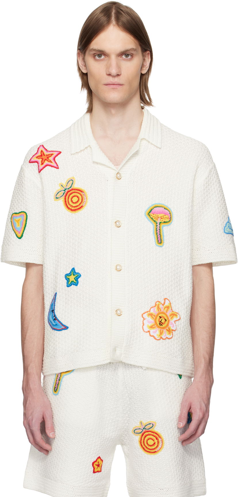 Srajce Casablanca Casablanca Crochet Motif Shirt Bela | MS25-KW-913-01