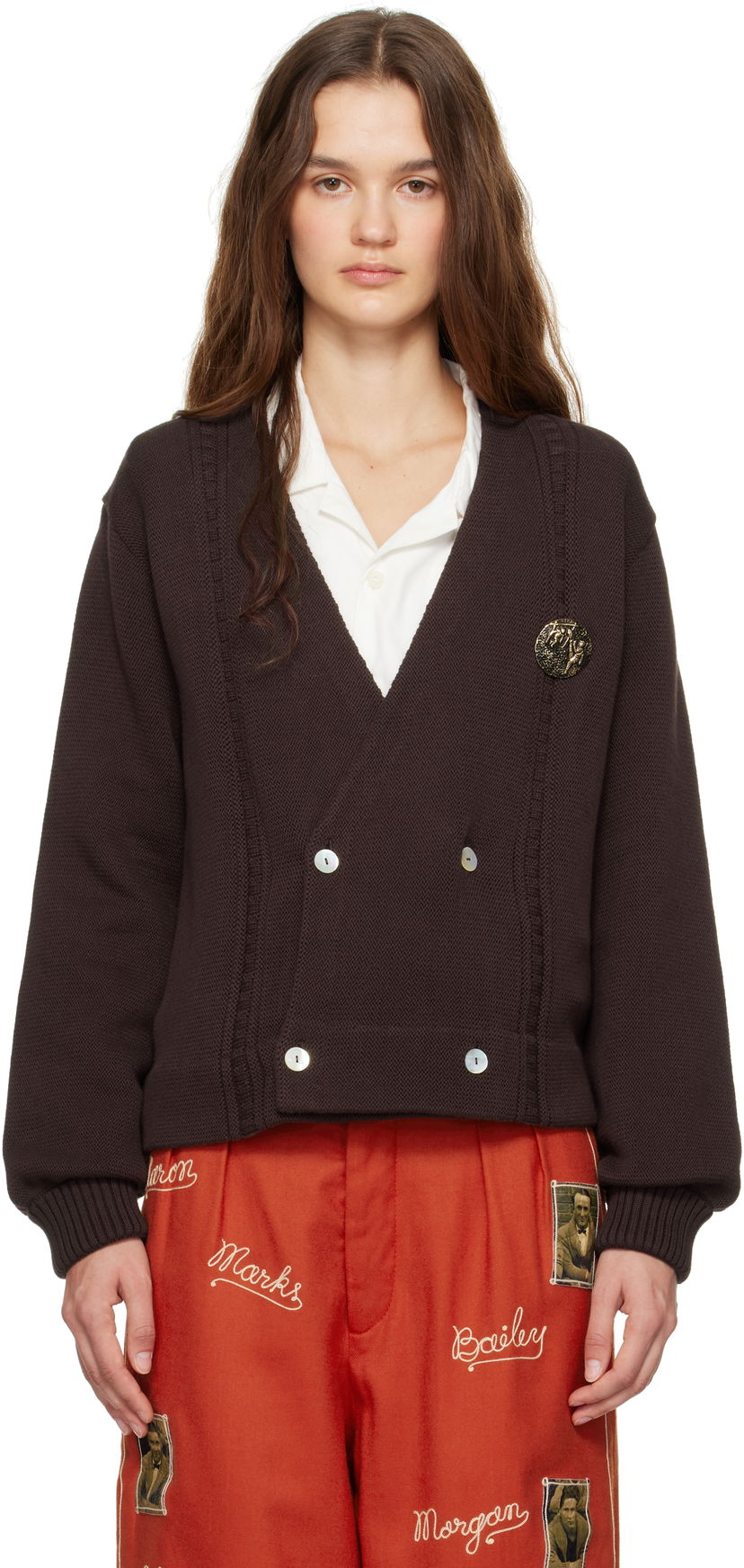 Pleteni pulover Bode Double-Breasted Cardigan Rjava | MRF24KT032