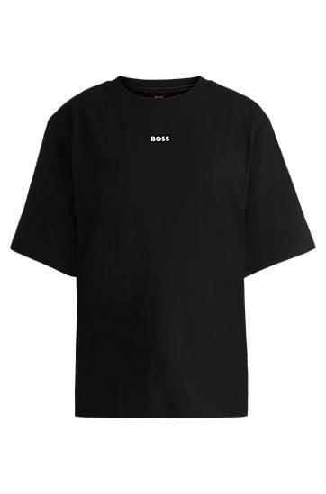Majica BOSS BOSS Cotton-Jersey T-Shirt with Logo Print Črna | 50523256
