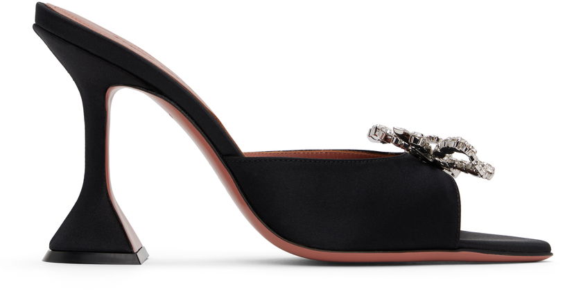 Modni dodatki Amina Muaddi Amina Muaddi Rosie Slipper Heeled Sandals Črna | ROSIE SLIPPER CL SATIN