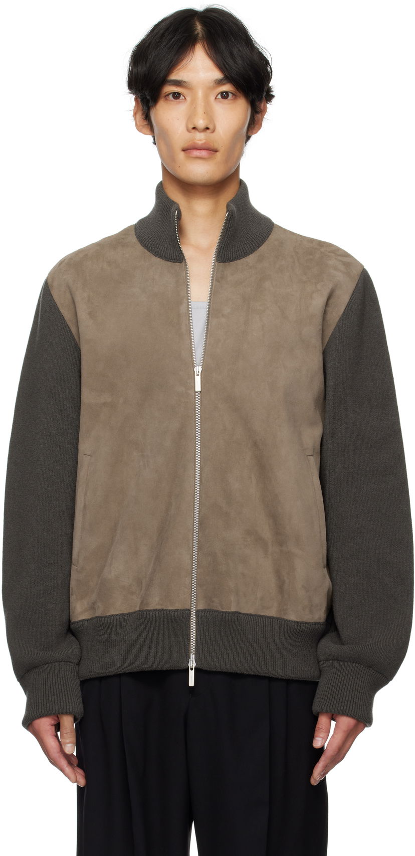 Jakna FERRAGAMO Ferragamo Suede and Knit Panel Jacket Siva | 785964