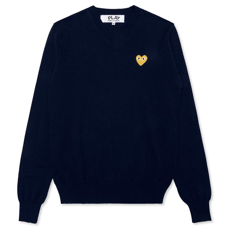 Pleteni pulover Comme des Garçons Play Gold Heart V-Neck Sweater Mornarica | AZ-N048-051-2