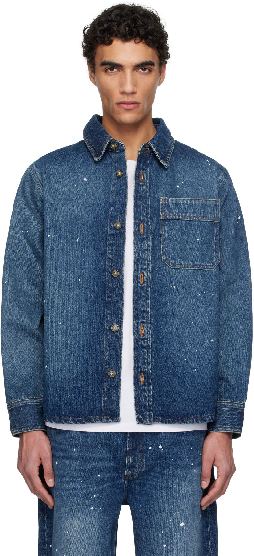Srajce A.P.C. A.P.C. Paint Splatter Denim Shirt Modra | COHGL-H02709