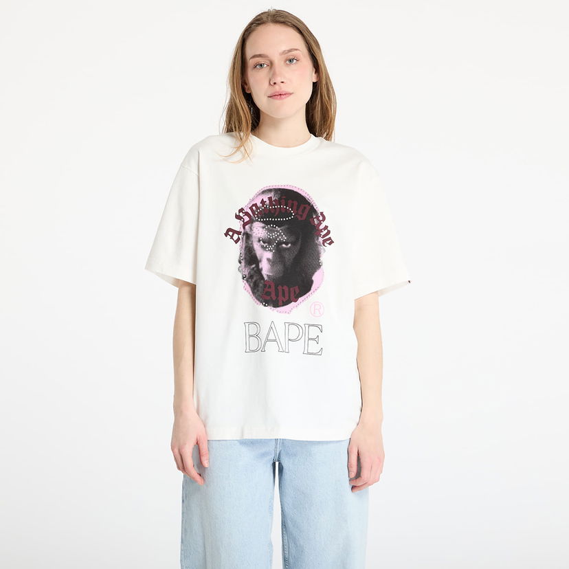 Majica BAPE A BATHING APE Garment Dye Rhinestone Ape Head Relaxed Fit T-Shirt Bela | 001CSL301309MIVY