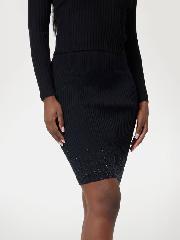 Krila GUESS Black Mini Skirt with Rhinestone Details Črna | W5RD83Z2Y50