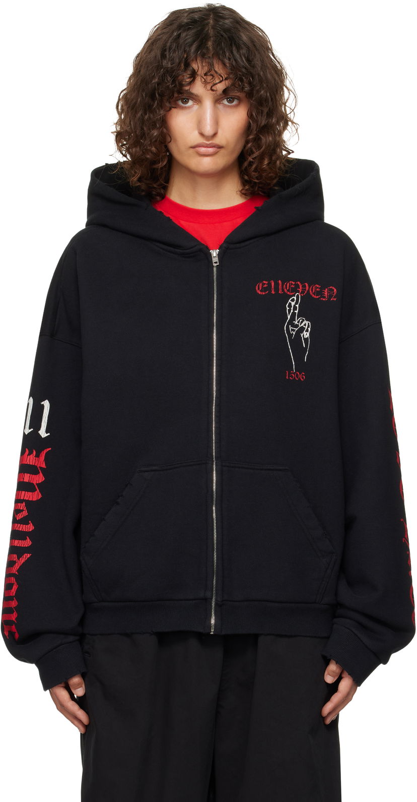 Pulover We11done We11done Elleven Zip Hoodie Črna | WD-TJ3-24-875-U-BK