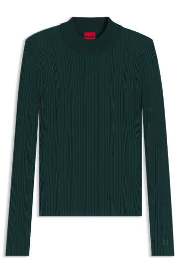 Pleteni pulover BOSS Ribbed sweater with mock neck Zelena | 50549762