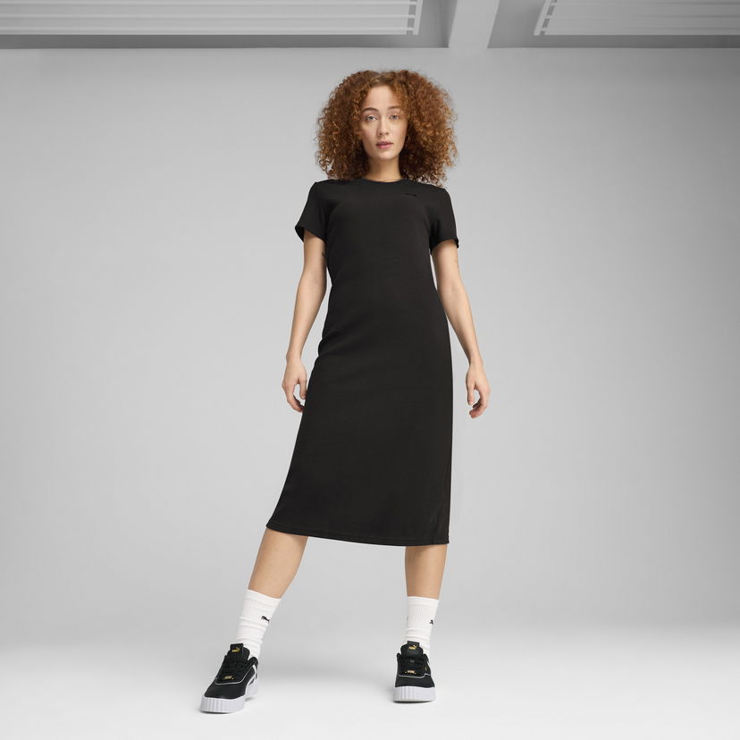 Obleke Puma HER Ribbed Midi Dress Črna | 685063_01
