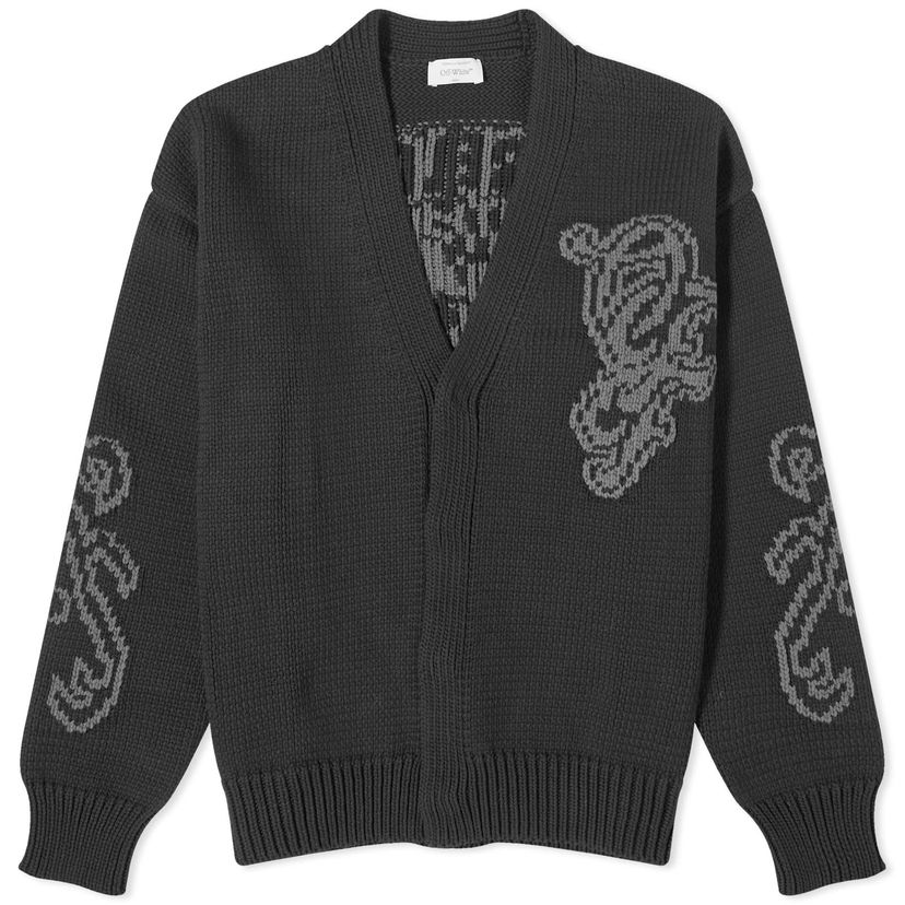 Pleteni pulover Off-White Logo Chunky Cardigan Črna | OMHB027S24KNI0011009