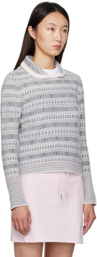 Pleteni pulover Thom Browne Thom Browne Wool Flannel & Mohair Jacquard Sweater Siva | FKA497A-Y1029, 1