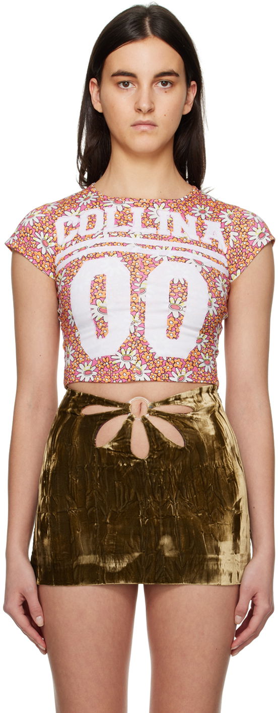 Krop-top Collina Strada Collina Strada Floral Print Cropped T-Shirt Roza | XX3236 DEADSTOCK JERSEY