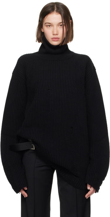 Pleteni pulover Ann Demeulemeester Oversized Distressed Turtleneck Sweater Črna | 2402-W-KN32-KN048-099, 0