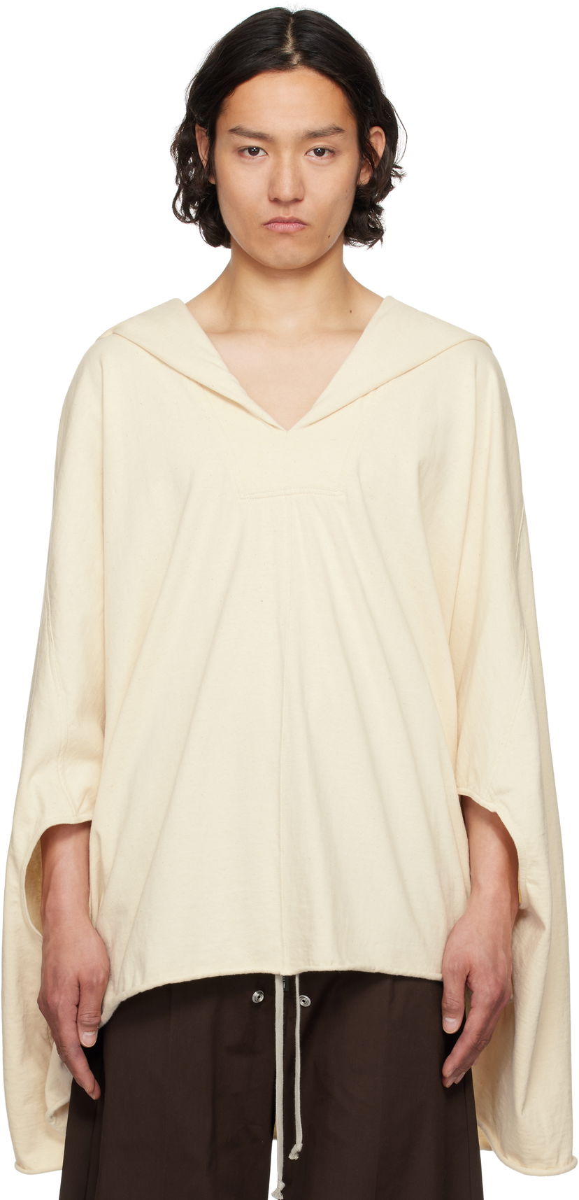 Pleteni pulover Rick Owens Rick Owens Hollywood Hooded Kaftan Bež | RR01E5505 RIGN