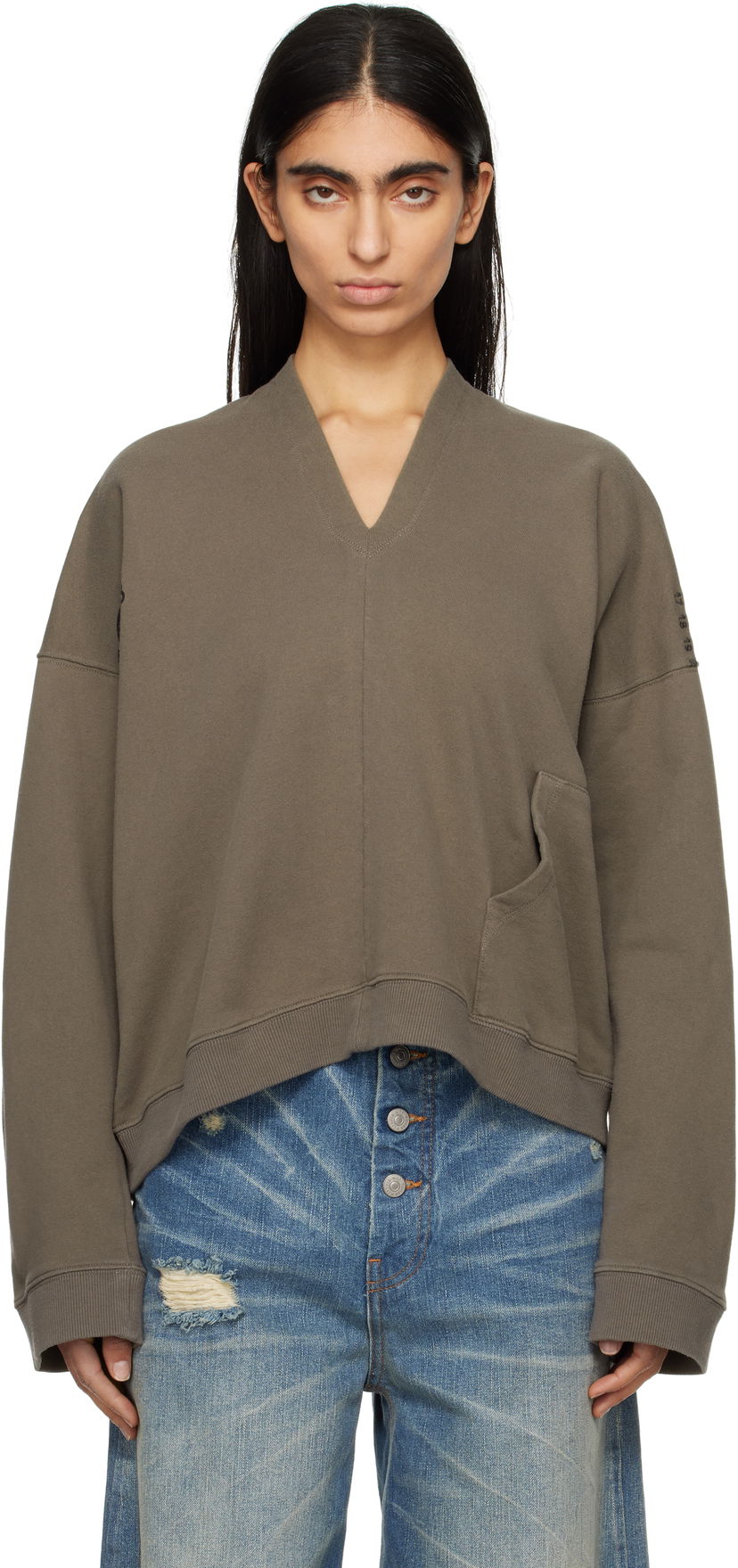 Pleteni pulover Maison Margiela MM6 Maison Margiela V-Neck Sweatshirt Rjava | S52GU0239 M25014