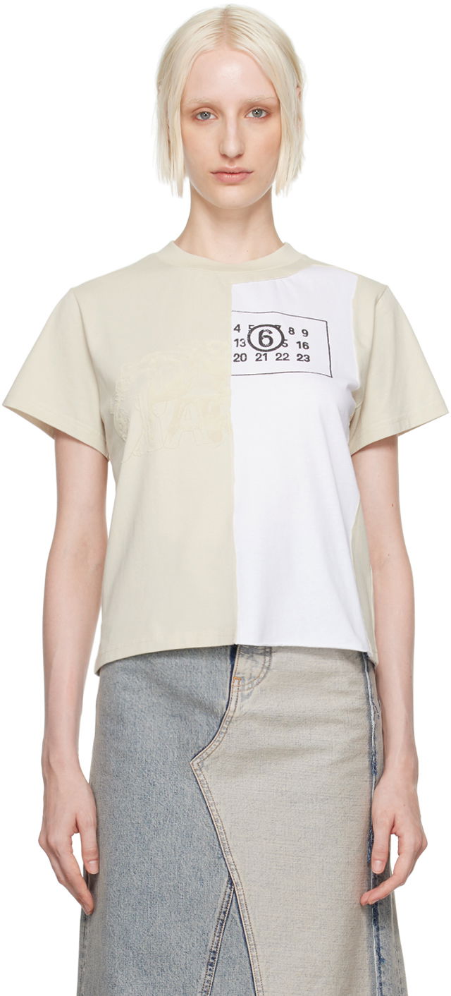 Majica Maison Margiela MM6 Off-White Spliced Cropped T-Shirt Bela | S52GC0316 S24311
