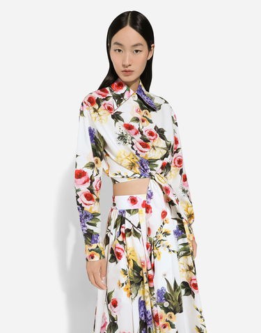 Srajce Dolce & Gabbana Garden Print Tie-Front Crop Top Bela | F5R73THS5Q1HA4YB, 3