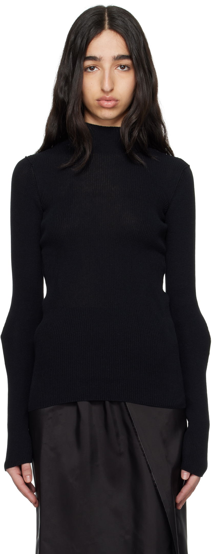 Pleteni pulover Maison Margiela MM6 Maison Margiela Elbow Patch Ribbed Turtleneck Top Črna | S62HA0094 M13126