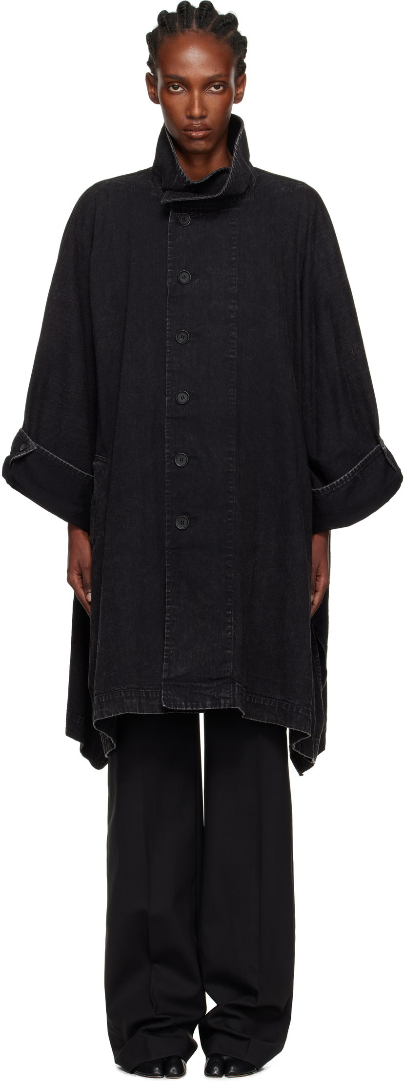 Plašči Yohji Yamamoto YOHJI YAMAMOTO High Neck Denim Coat Črna | FM-C51-007