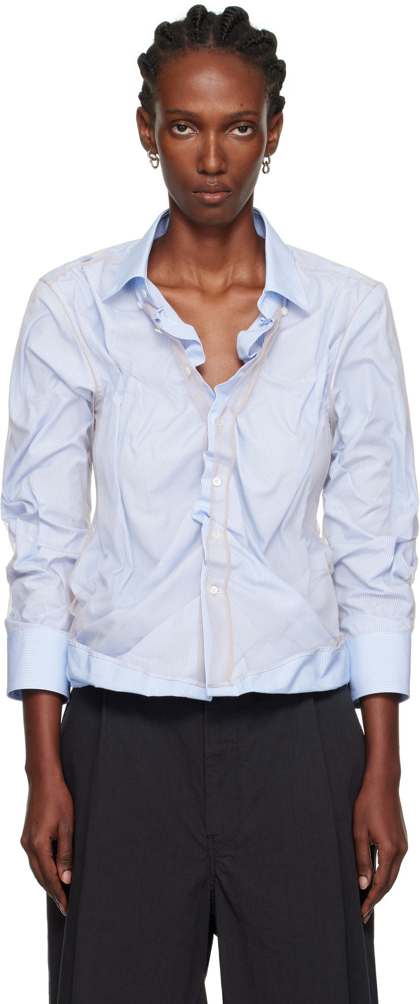 Srajce Maison Margiela Maison Margiela Organic Cotton Button-Down Shirt Modra | S29DL0218 MTN125