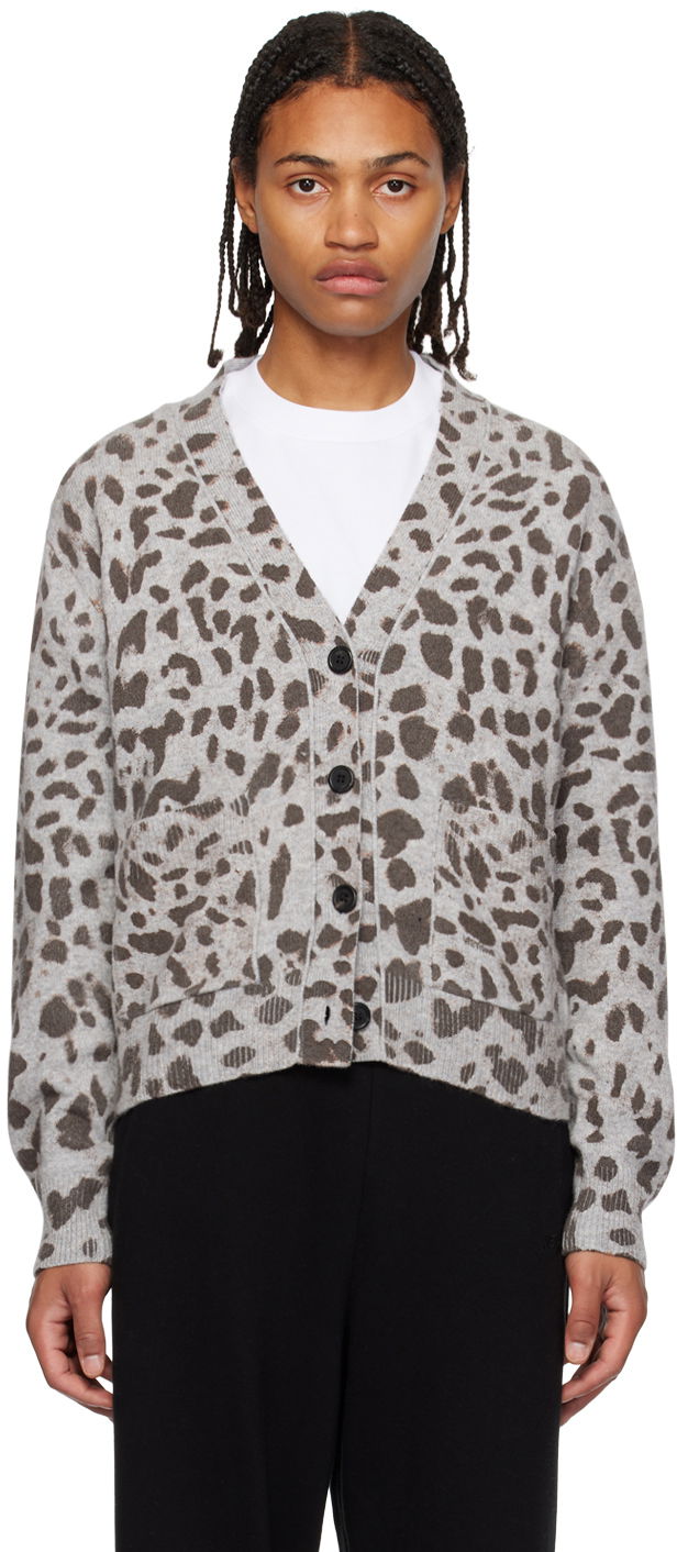 Pleteni pulover We11done We11done Leopard Print Cardigan Siva | WD-KC3-23-622-U-GY