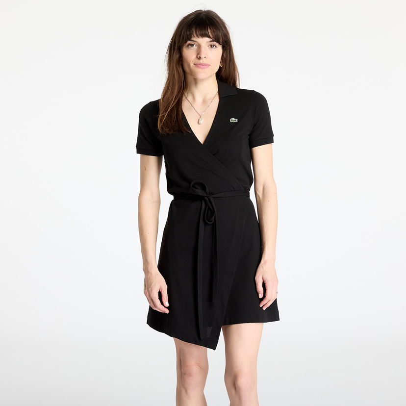 Obleke Lacoste Lacoste Stretch Mini Pique Wrap Dress Črna | EF7252 031