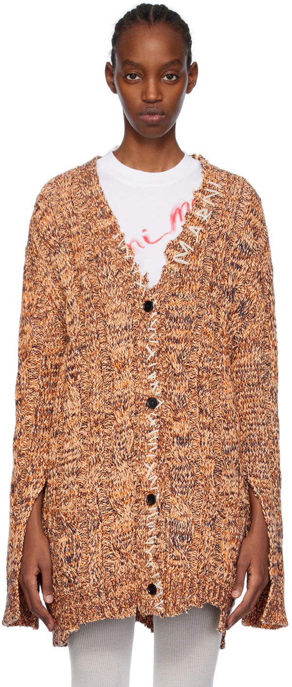 Pleteni pulover Marni Distressed Cardigan Oranžna | CDMD0329Q0 UFC068, 0