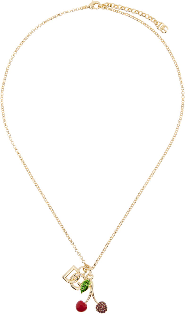 Ogrlica Dolce & Gabbana Gold 'DG' Logo & Cherries Necklace Kovinski | WNP6C1W1111