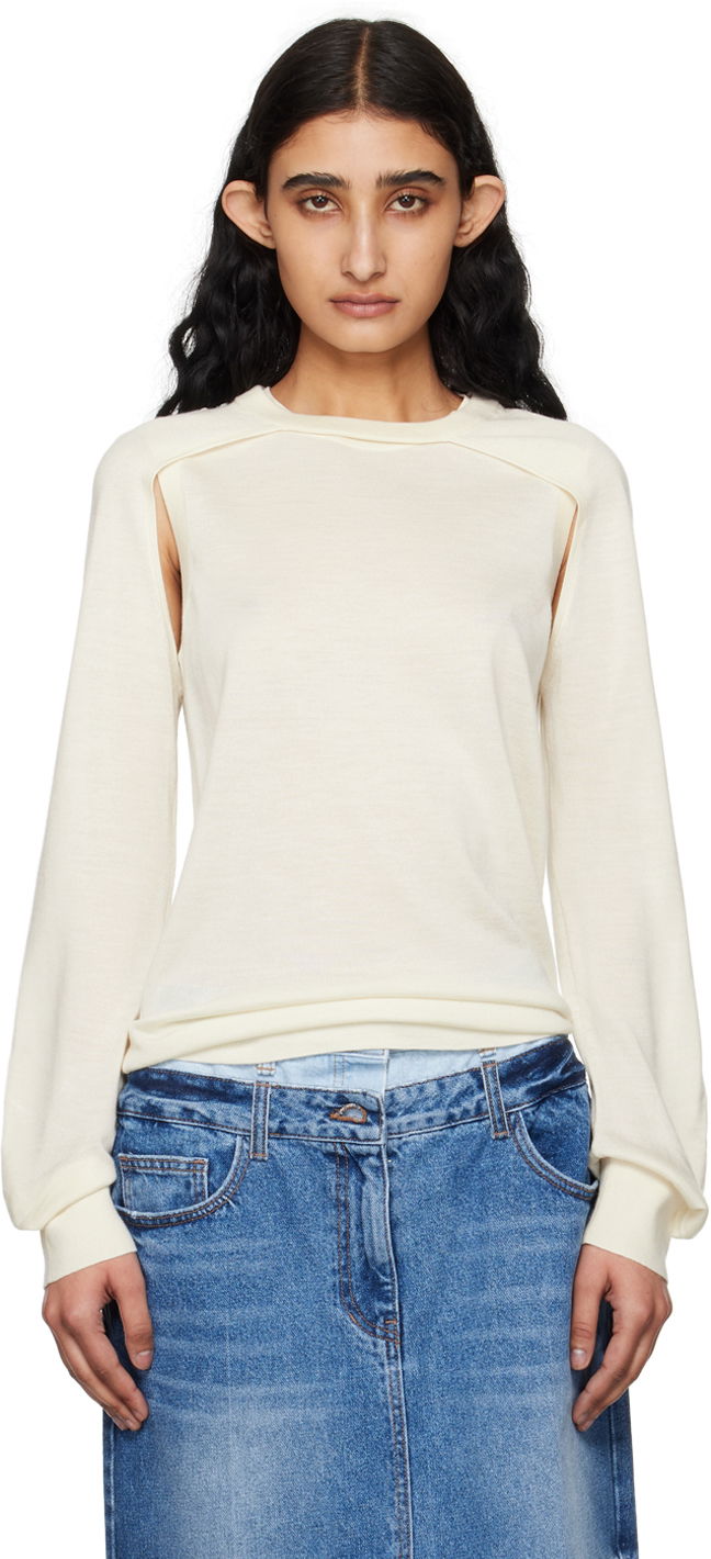 Pleteni pulover Helmut Lang Women's Shrug Knit Sweater Bela | SHRUG CREW