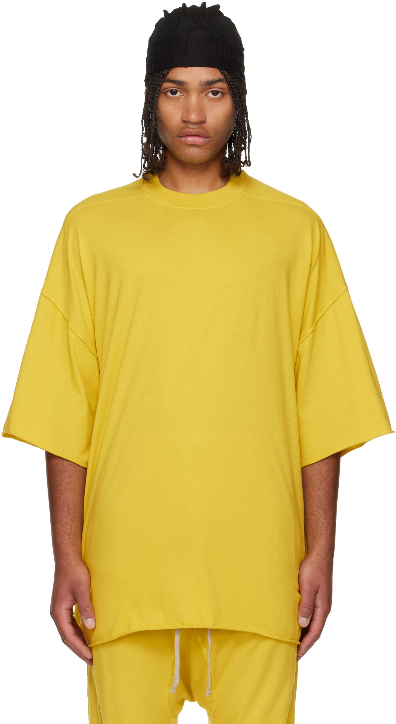 Majica Rick Owens Concordians Tommy Oversized Raw-Edge Short Sleeve T-shirt Rumena | DU02E7259 RN, 0