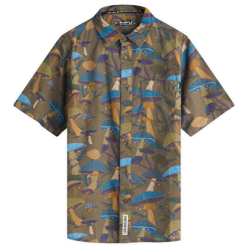 Srajce KAVU Festaruski Stand Collar Short Sleeve Shirt Mushroom Kingdom Zelena | 5036-2576