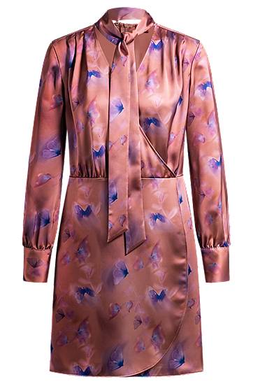 Obleke BOSS Butterfly Print Wrap Dress with Button Cuffs Roza | 50530149