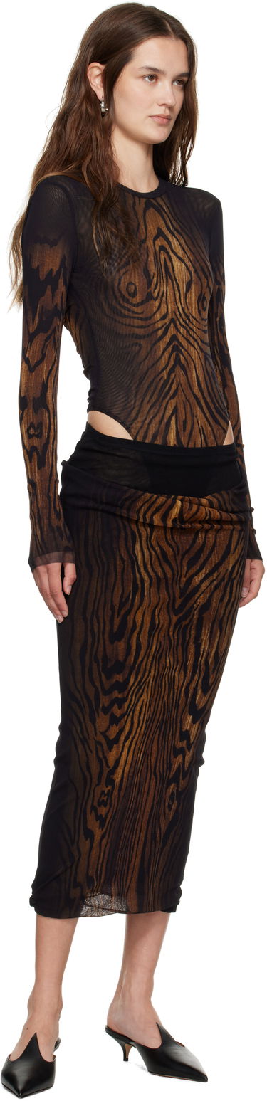 Bodi Jean Paul Gaultier Jean Paul Gaultier Mesh Double Layer Wood Print Bodysuit Rjava | 25/03-W-TO314-M002P-0060, 4