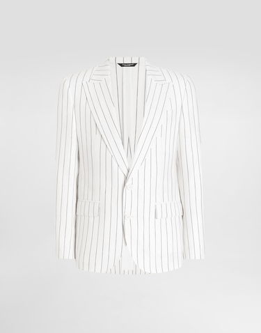 Jakna Dolce & Gabbana Dolce & Gabbana Single-Breasted Pinstripe Linen-Blend Jacket Bela | G2QS6TFR3F0S8052, 0