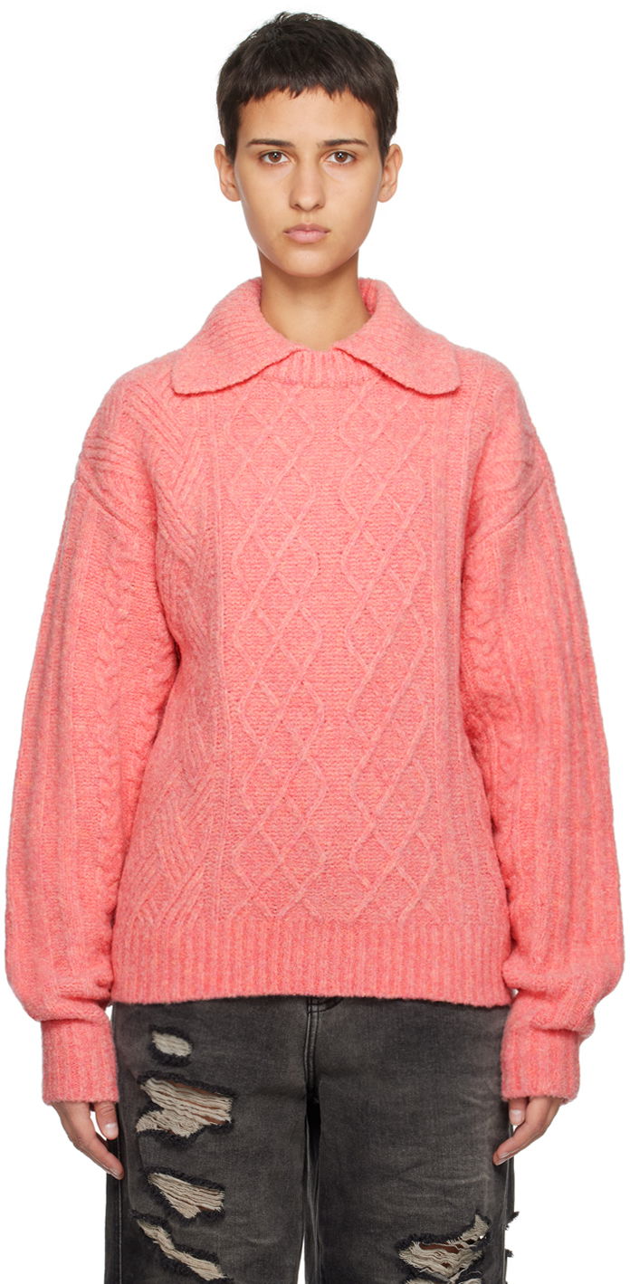 Pleteni pulover ADER ERROR Long Sleeve Cable Knit Polo Sweater Roza | BMADFWKT0102PK